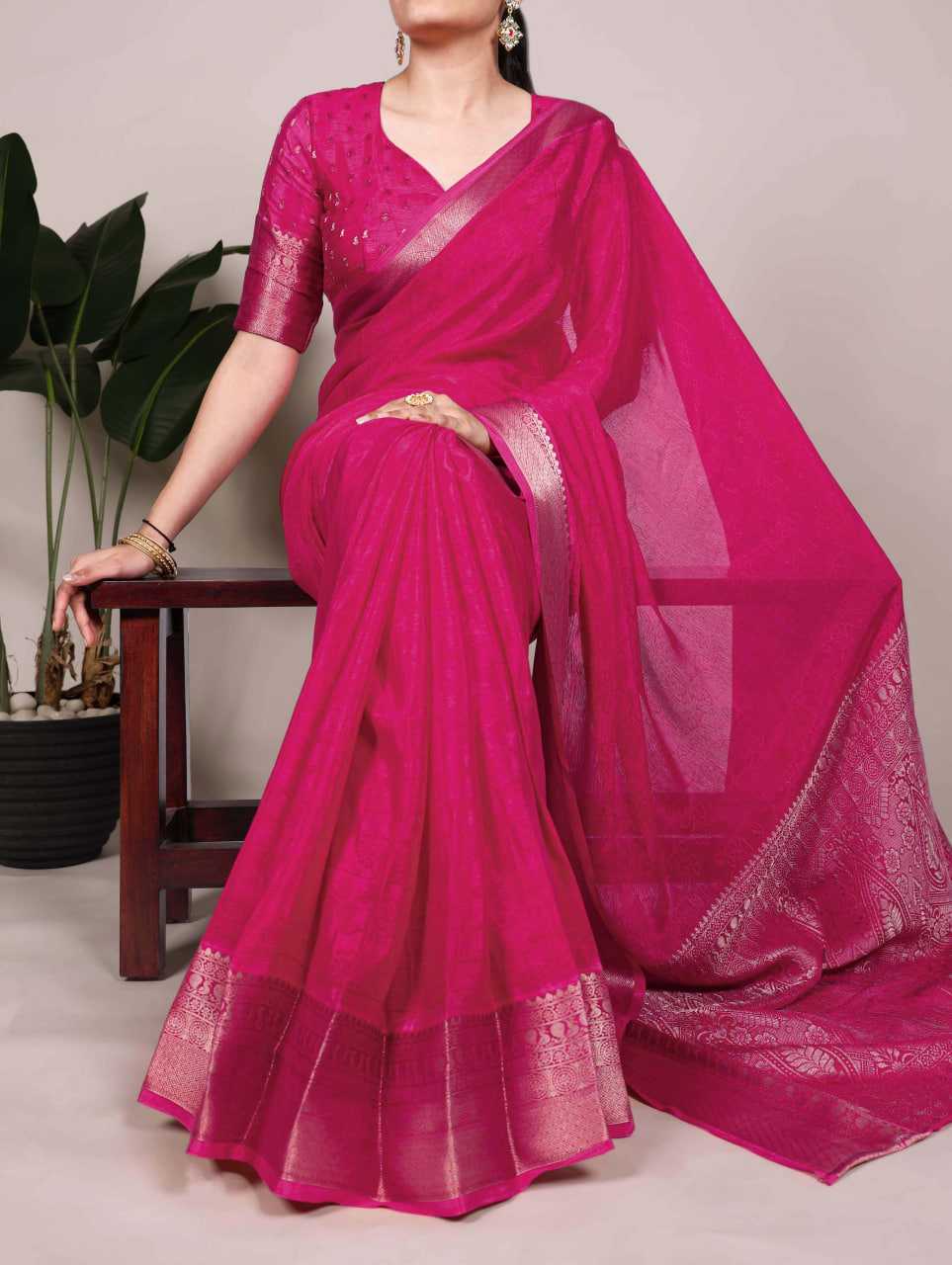 Ynf Chinon KESH134 7902 Sarees Wedding Collections Festive Collections Wholesale Printed Sarees Zari Sarees Sarees With Blouse Manufacturer