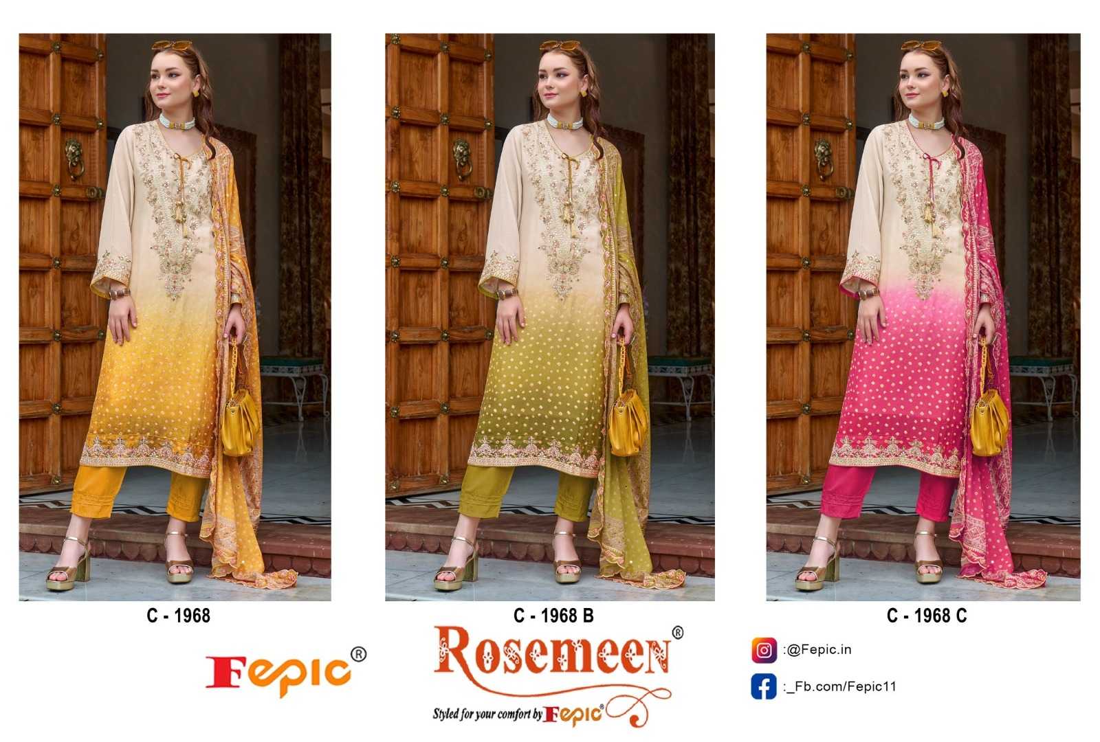 Ynf Chinon KESH446 FEPIC-ROSEMEEN-1968 Suits & Dresses Wholesale Printed Suits Embroidery Suits Handwork Suits Manufacturer