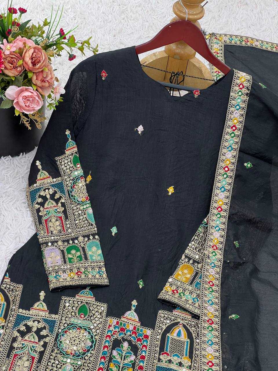 Ynf Chinon KESH499 5285 Suits & Dresses Wholesale Embroidery Suits Ladies Silk Suit Silk Suits Manufacturer