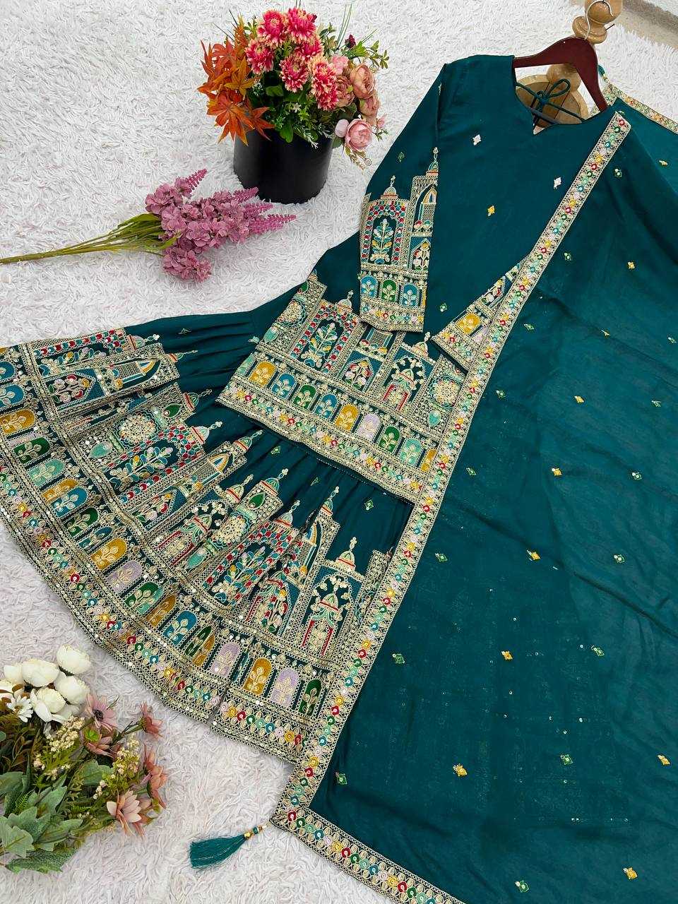 Ynf Chinon KESH499 5285 Suits & Dresses Wholesale Embroidery Suits Ladies Silk Suit Silk Suits Manufacturer