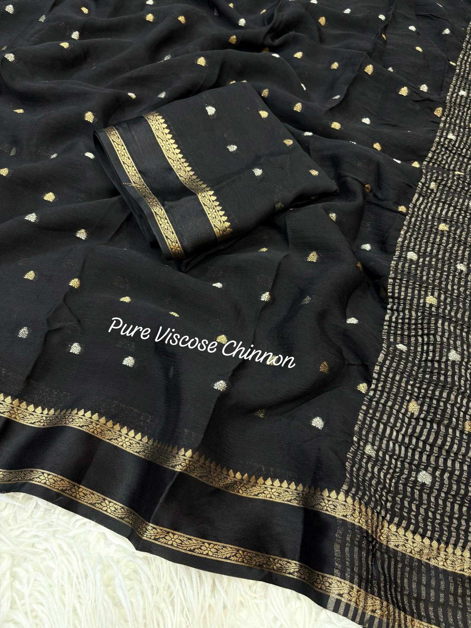 Ynf Chinon RIN195 Cinderella Chinnon Sarees Wholesale Butta Sarees Jacquard Saree Viscose Saree Manufacturer