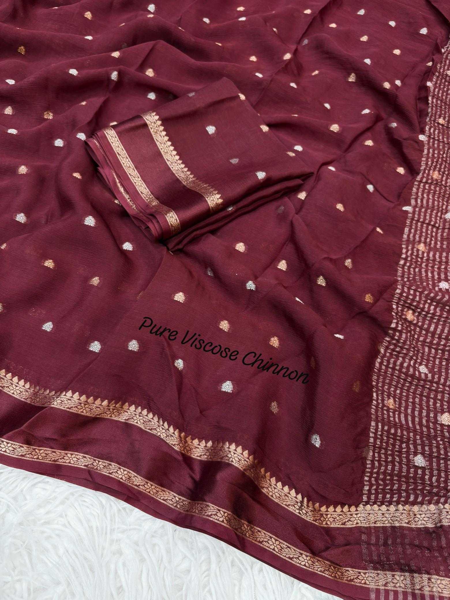 Ynf Chinon RIN195 Cinderella Chinnon Sarees Wholesale Butta Sarees Jacquard Saree Viscose Saree Manufacturer