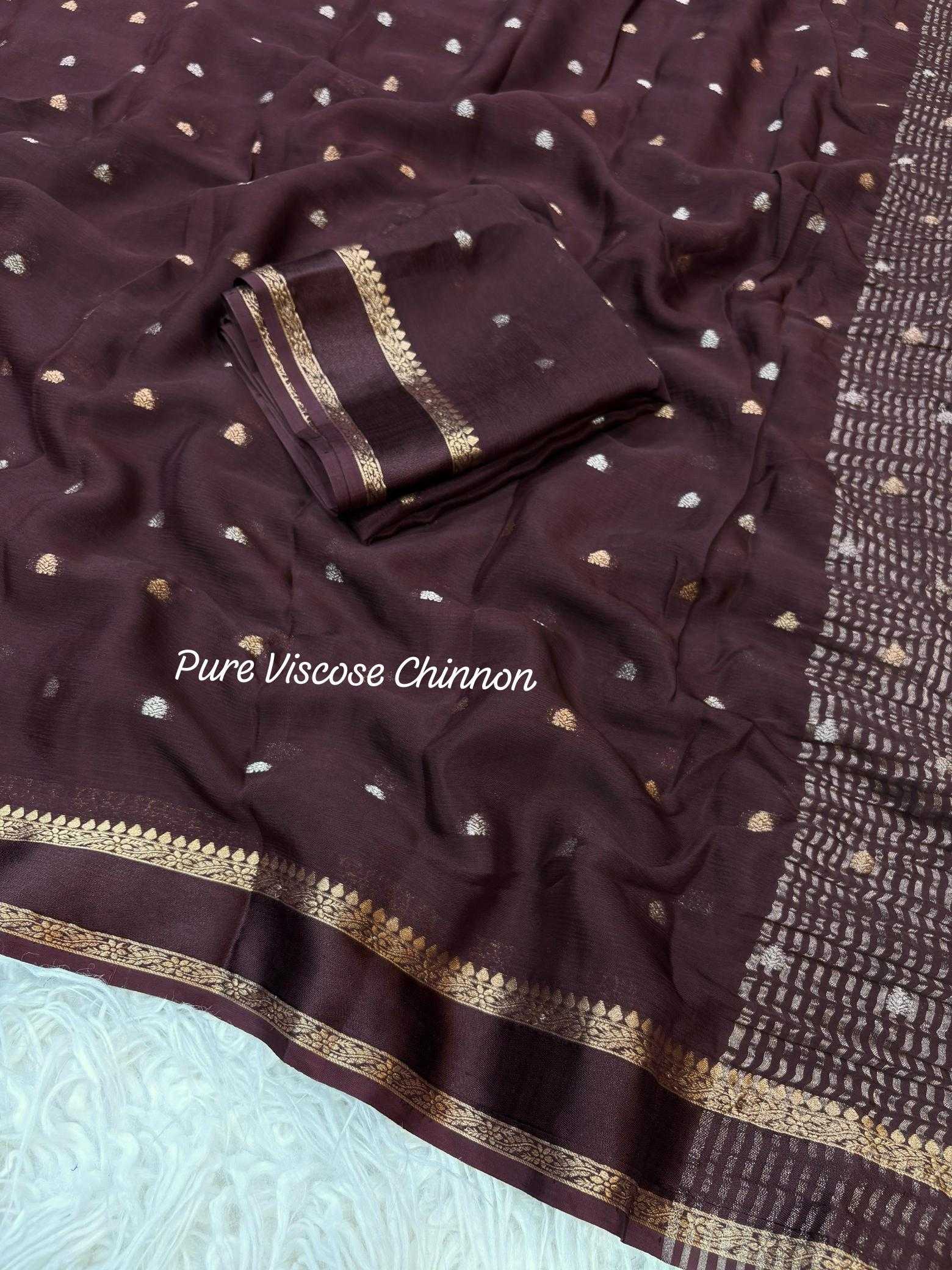 Ynf Chinon RIN195 Cinderella Chinnon Sarees Wholesale Butta Sarees Jacquard Saree Viscose Saree Manufacturer