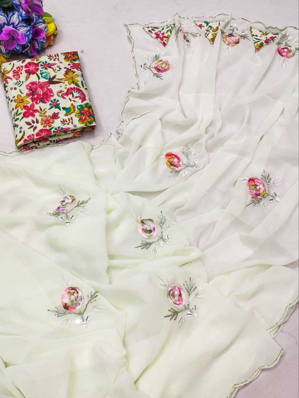 Ynf Chinon RIN216 kritika Sarees Wholesale Party Wear Sarees Fancy Sarees Hand Work Sarees Manufacturer