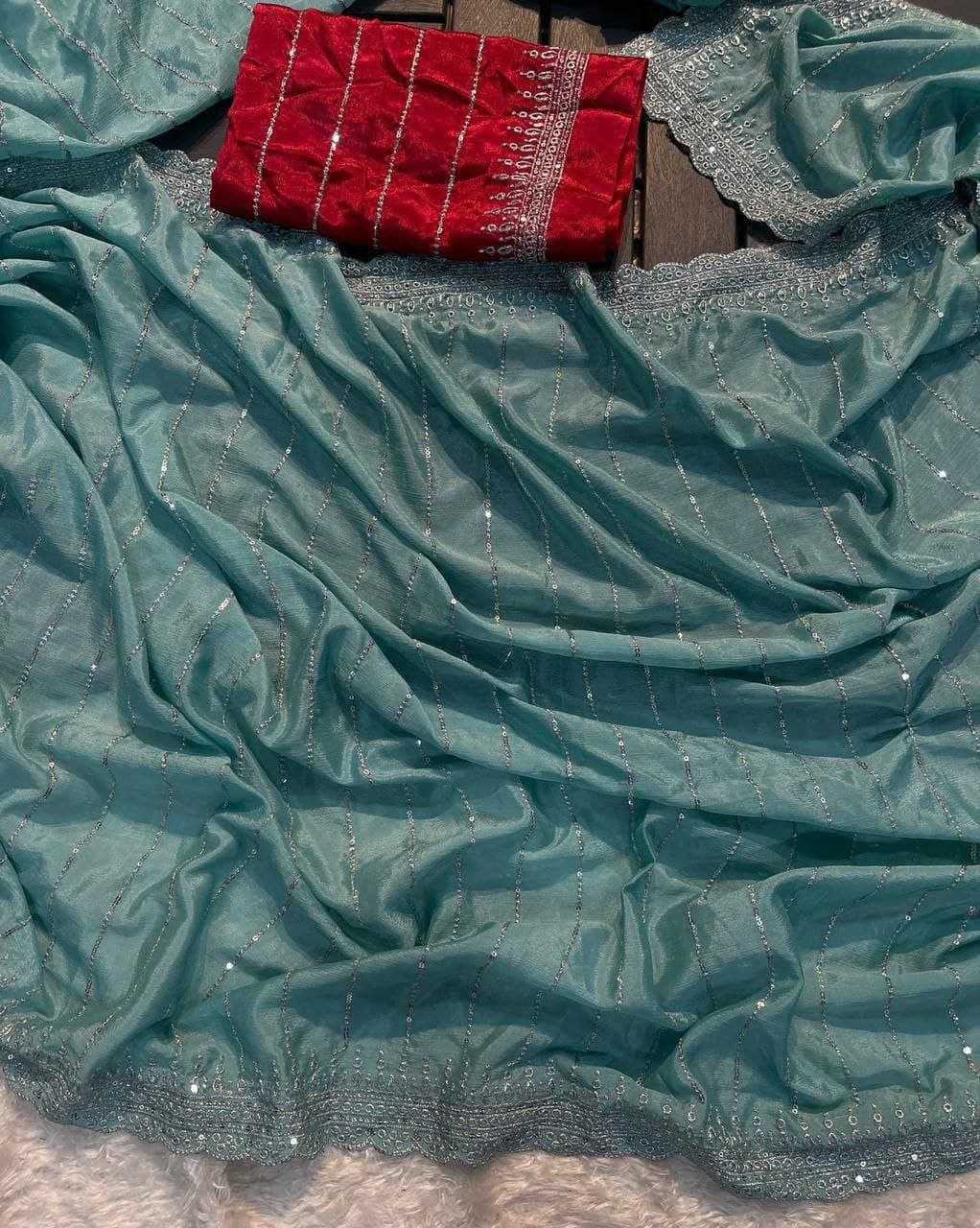 Ynf Chinon RIN216 Maitri Sarees Wholesale Party Wear Sarees Fancy Sarees Sequence Sarees Embroidered Sarees Cutwork Saree Manufacturer