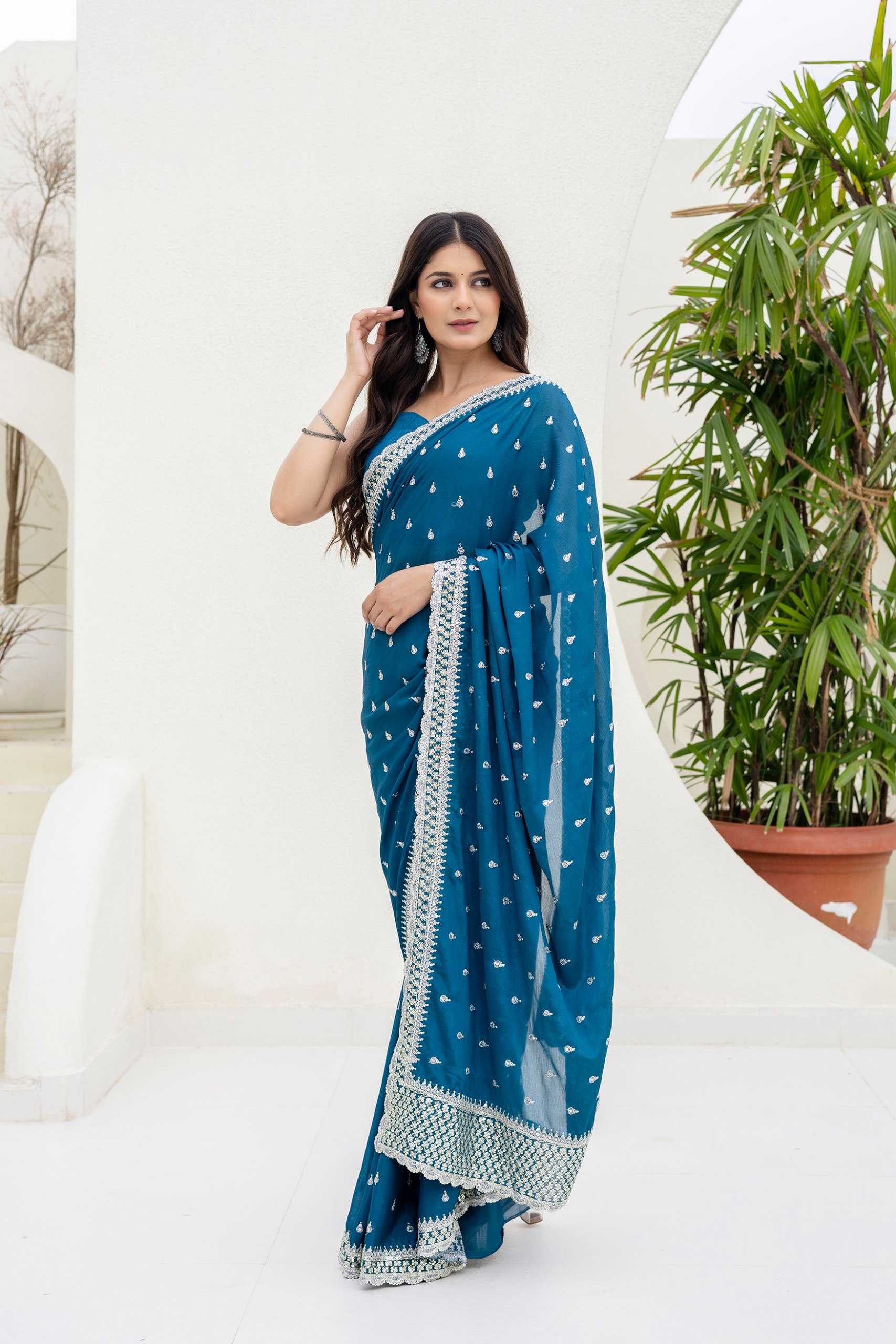 Ynf Chinon RIN228 193 Sarees Wedding Collections Festive Collections Wholesale Sequin Sarees Zari Sarees Sarees With Blouse Manufacturer
