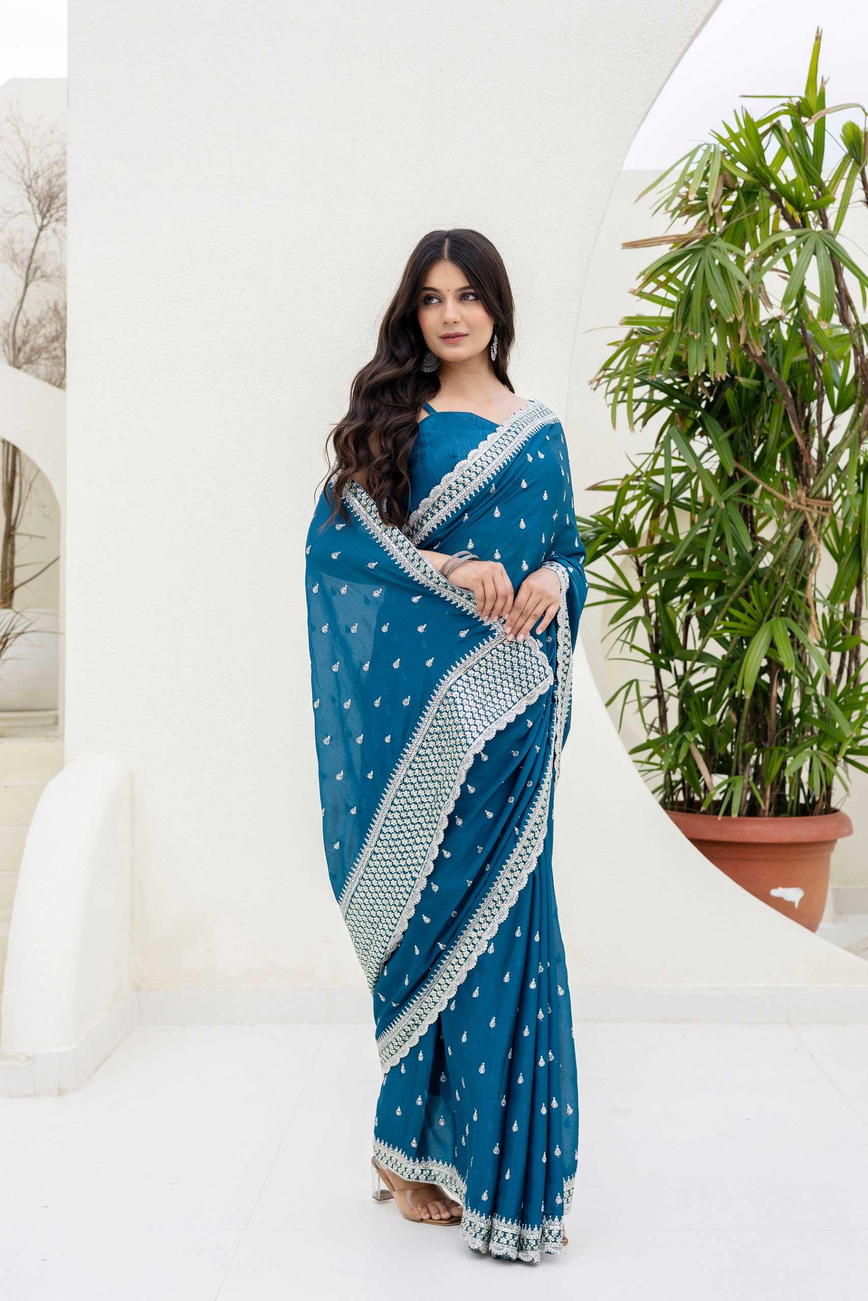 Ynf Chinon RIN228 193 Sarees Wedding Collections Festive Collections Wholesale Sequin Sarees Zari Sarees Sarees With Blouse Manufacturer