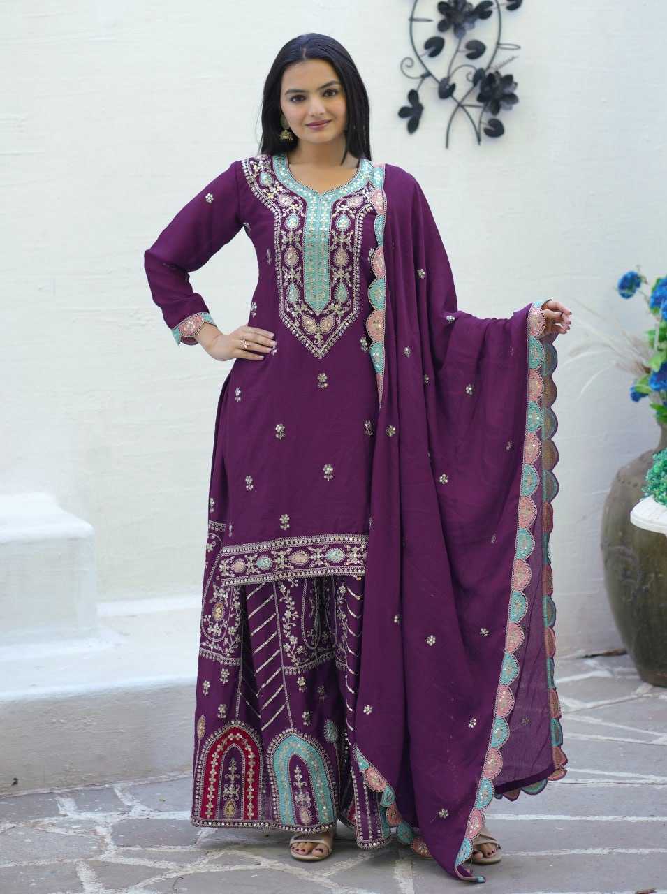 Ynf Chinon RIN232 23 Suits & Dresses Wholesale Sharara Salwar Suits Embroidery Suits Party wear suits Manufacturer