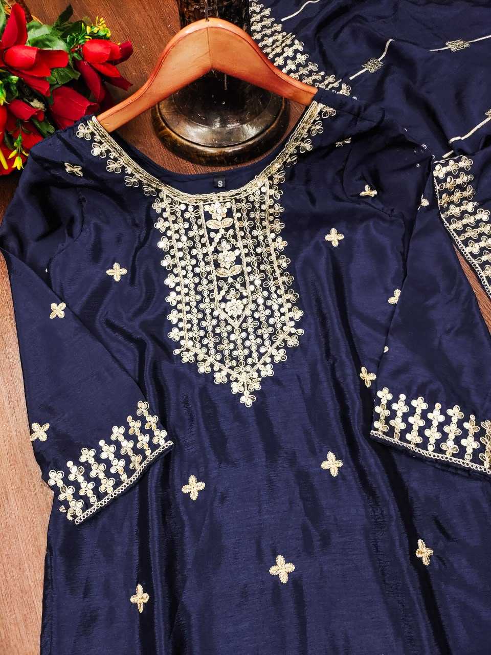 Ynf Chinon RIN232 34 Suits & Dresses Wholesale Embroidery Suits Ladies Silk Suit Party wear suits Manufacturer
