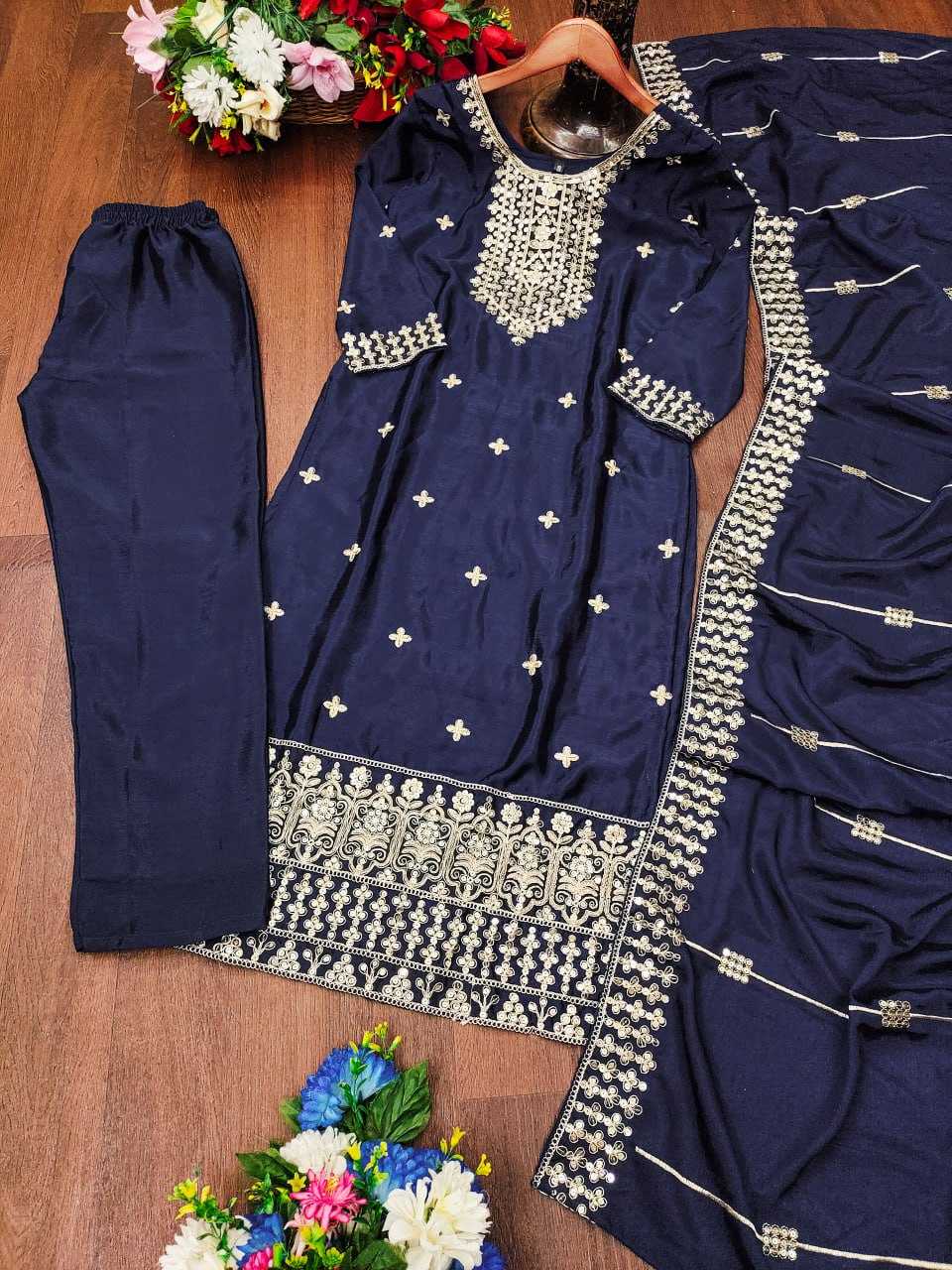 Ynf Chinon RIN232 34 Suits & Dresses Wholesale Embroidery Suits Ladies Silk Suit Party wear suits Manufacturer