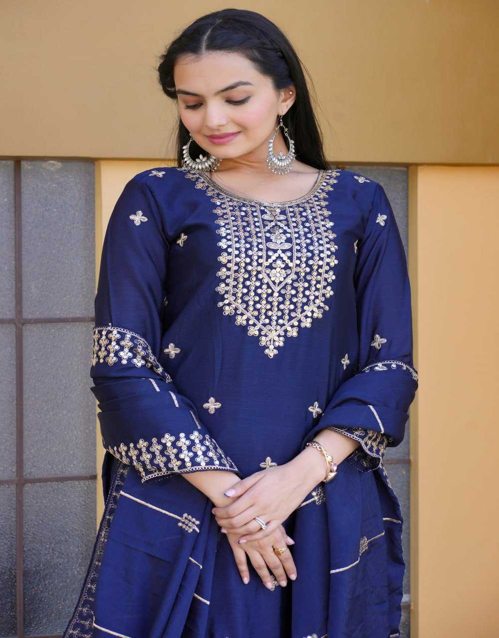 Ynf Chinon RIN232 34 Suits & Dresses Wholesale Embroidery Suits Ladies Silk Suit Party wear suits Manufacturer