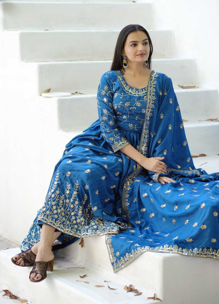 Ynf Chinon RIN232 39 Gowns Wedding Collections Festive Collections Wholesale Embroidered Gown Designer Gowns Gown With Dupatta Manufacturer