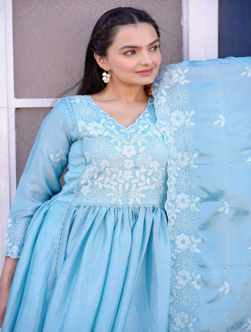 Ynf Chinon RIN232 40 Gowns Wedding Collections Festive Collections Wholesale Embroidered Gown Designer Gowns Gown With Dupatta Manufacturer