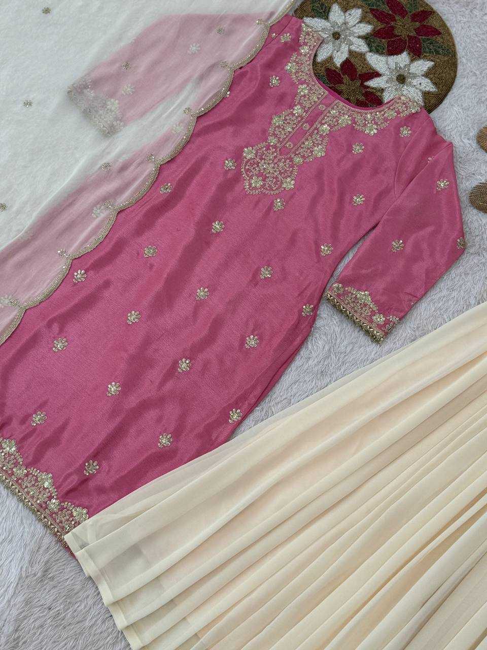 Ynf Chinon Silk KESH159 1039 Suits & Dresses Wholesale Ladies Suits Embroidery Suits Palazzo Suit Manufacturer