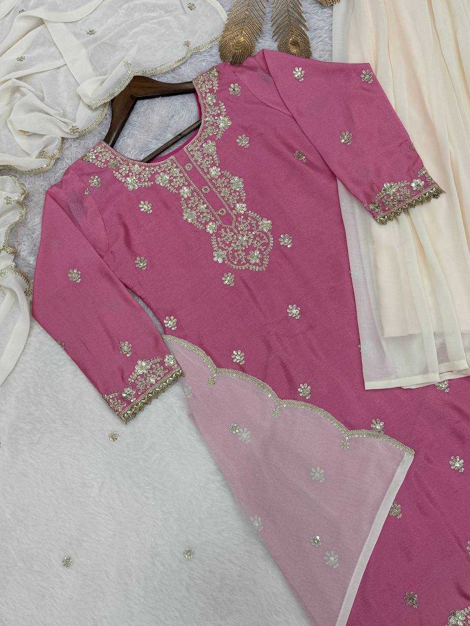 Ynf Chinon Silk KESH159 1039 Suits & Dresses Wholesale Ladies Suits Embroidery Suits Palazzo Suit Manufacturer
