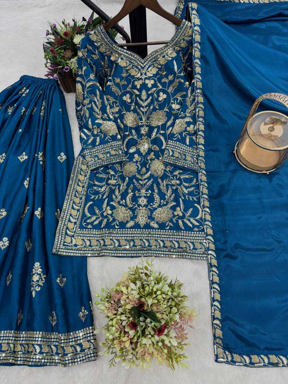 Ynf Chinon Silk KESH159 1709 Suits & Dresses Wedding Collections Festive Collections Wholesale Palazzo Suit Ladies Silk Suit Embroidered Suits Manufacturer