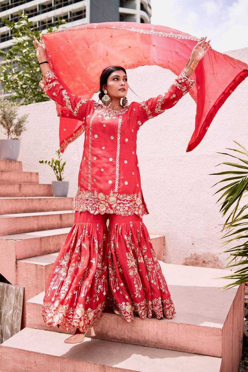 Ynf Chinon Silk KESH159 1710 Suits & Dresses Wedding Collections Festive Collections Wholesale Sharara Salwar Suits Embroidery Suits Ladies Silk Suit Manufacturer