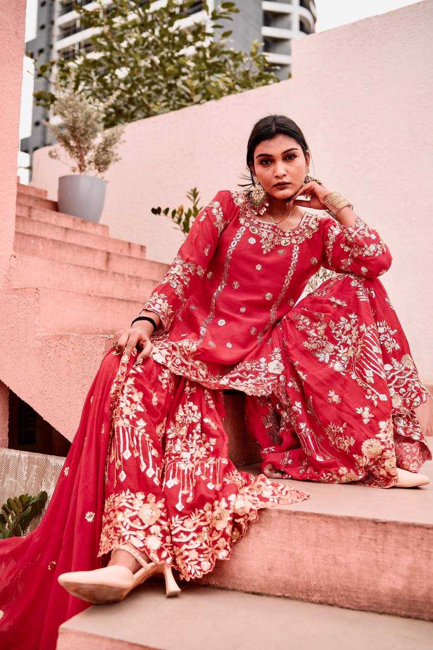 Ynf Chinon Silk KESH159 1710 Suits & Dresses Wedding Collections Festive Collections Wholesale Sharara Salwar Suits Embroidery Suits Ladies Silk Suit Manufacturer