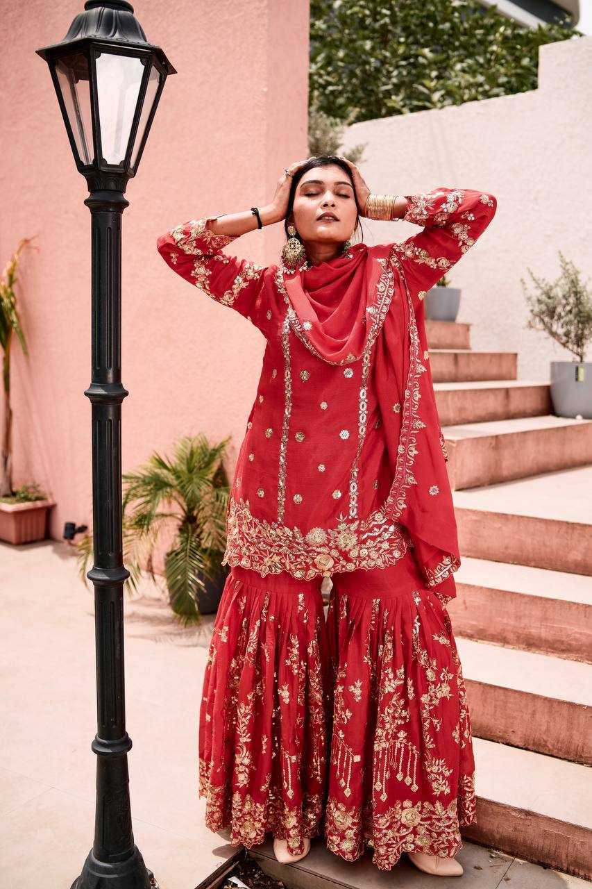 Ynf Chinon Silk KESH159 1710 Suits & Dresses Wedding Collections Festive Collections Wholesale Sharara Salwar Suits Embroidery Suits Ladies Silk Suit Manufacturer