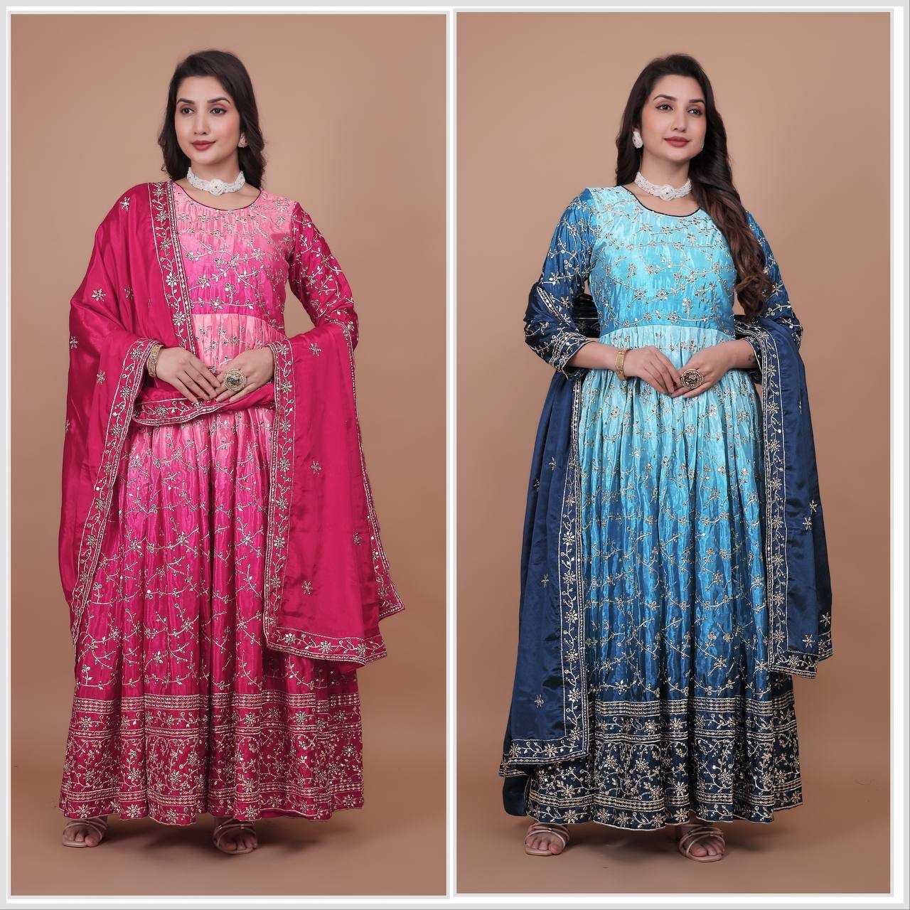 Ynf Chinon Silk KESH159 1716 Gowns Wholesale Party Wear Gowns Sequin Gowns Manufacturer
