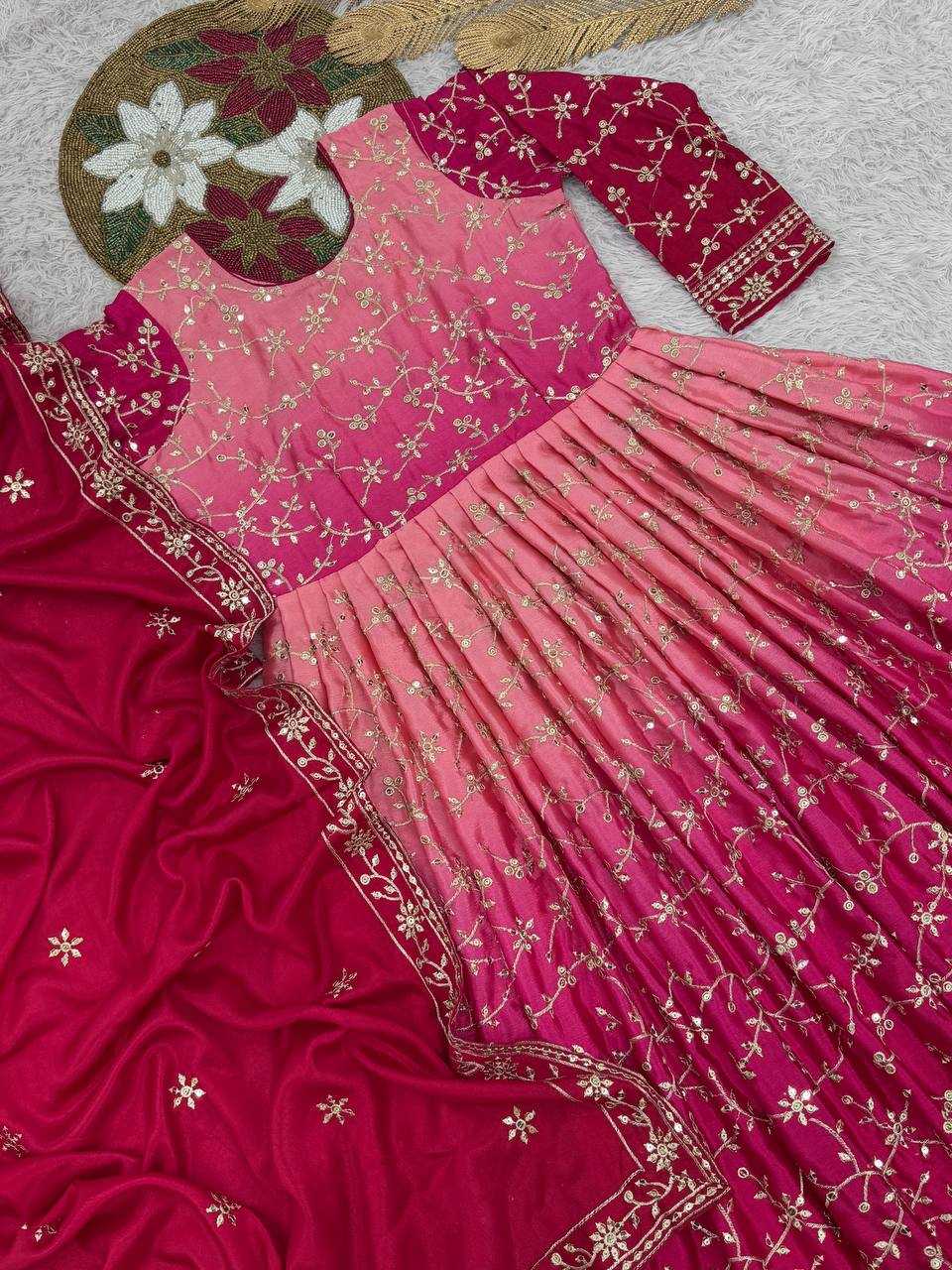 Ynf Chinon Silk KESH159 1716 Gowns Wholesale Party Wear Gowns Sequin Gowns Manufacturer
