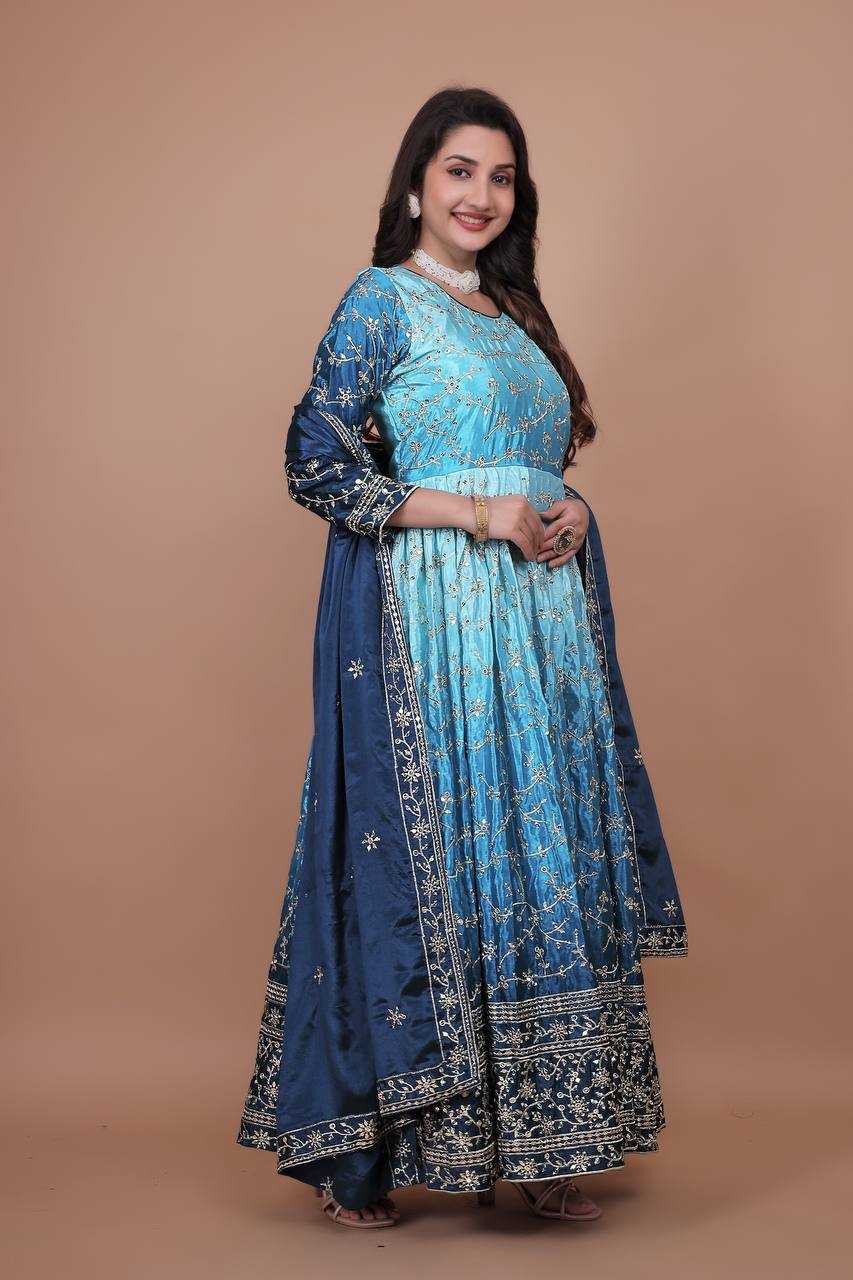 Ynf Chinon Silk KESH159 1716 Gowns Wholesale Party Wear Gowns Sequin Gowns Manufacturer