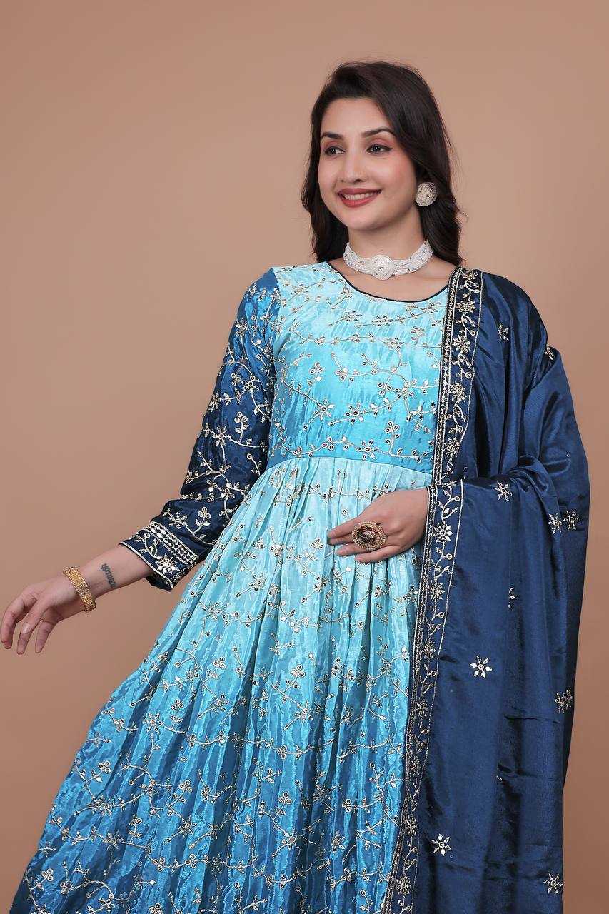 Ynf Chinon Silk KESH159 1716 Gowns Wholesale Party Wear Gowns Sequin Gowns Manufacturer