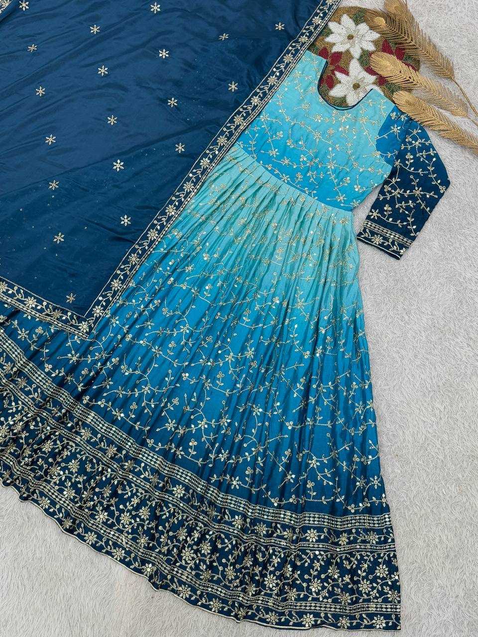Ynf Chinon Silk KESH159 1716 Gowns Wholesale Party Wear Gowns Sequin Gowns Manufacturer