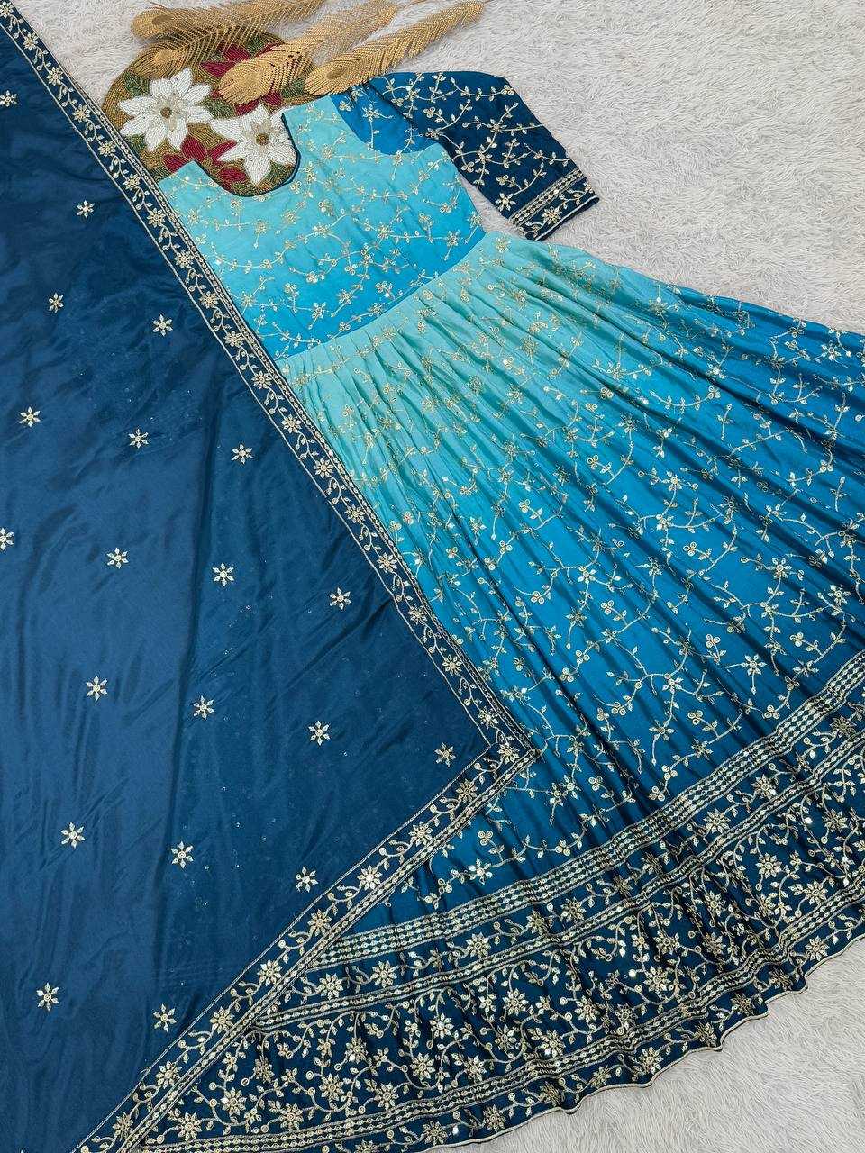 Ynf Chinon Silk KESH159 1716 Gowns Wholesale Party Wear Gowns Sequin Gowns Manufacturer