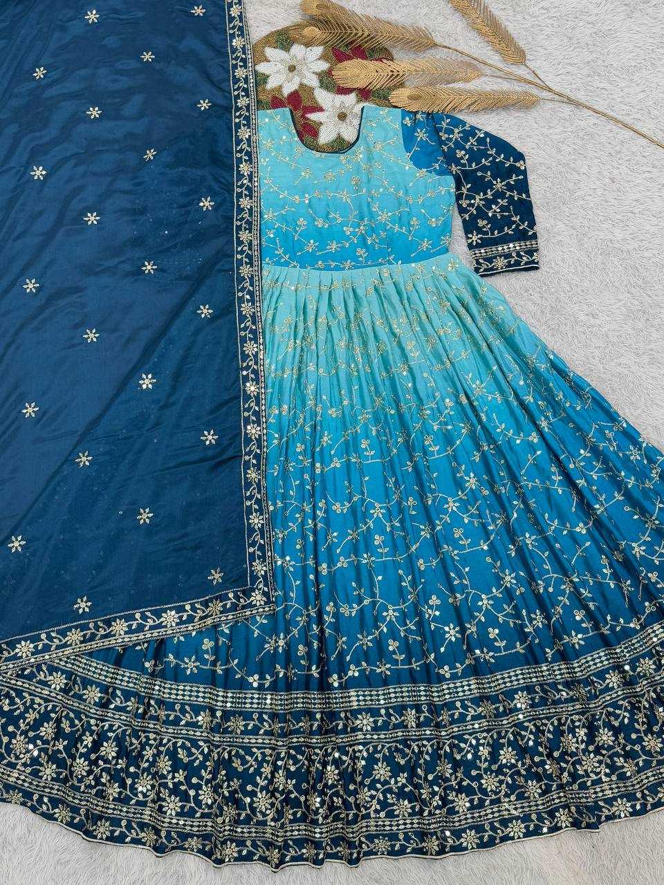 Ynf Chinon Silk KESH159 1716 Gowns Wholesale Party Wear Gowns Sequin Gowns Manufacturer