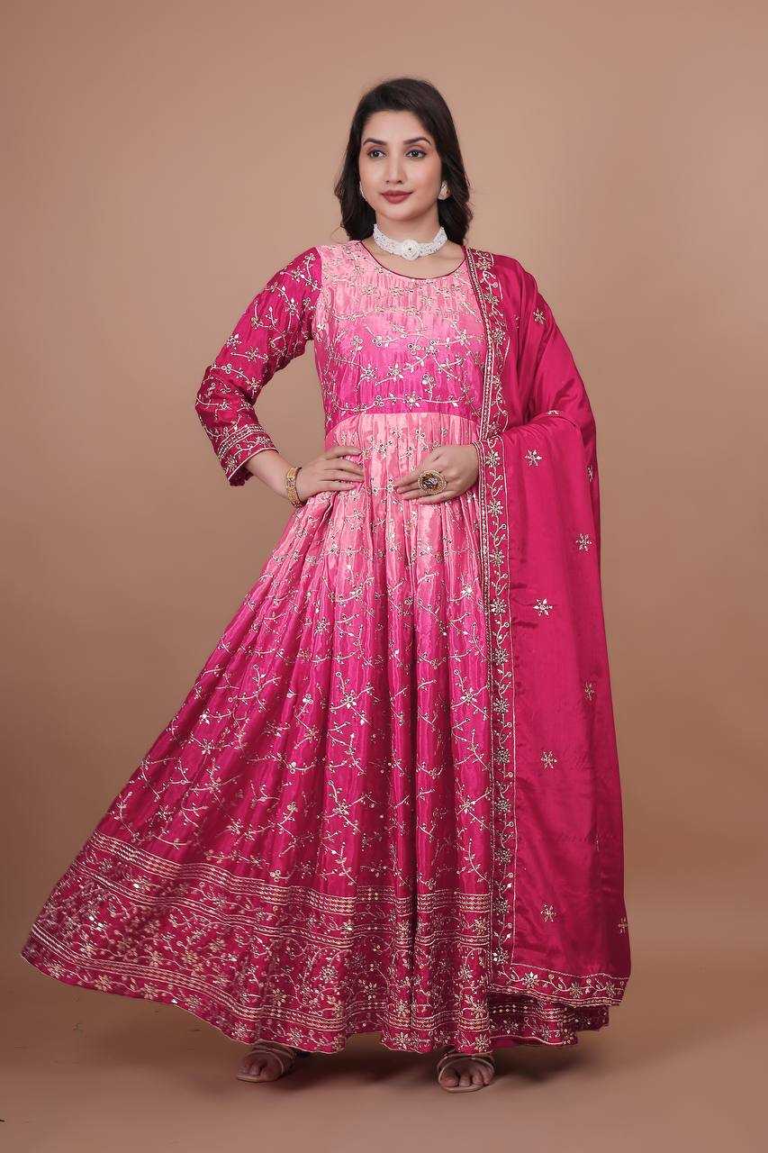 Ynf Chinon Silk KESH159 1716 Gowns Wholesale Party Wear Gowns Sequin Gowns Manufacturer