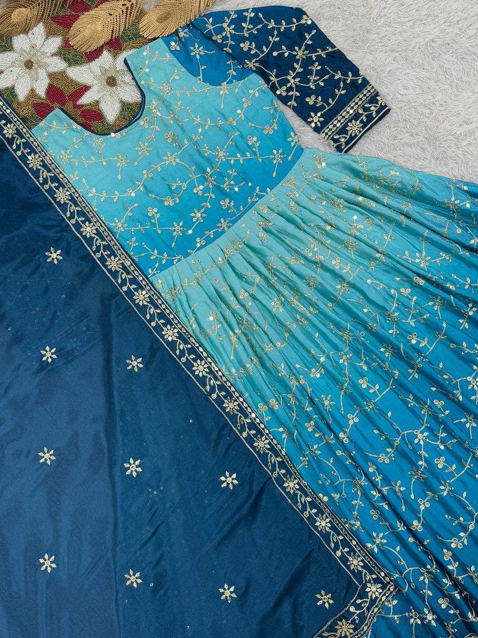Ynf Chinon Silk KESH159 1716 Gowns Wholesale Party Wear Gowns Sequin Gowns Manufacturer
