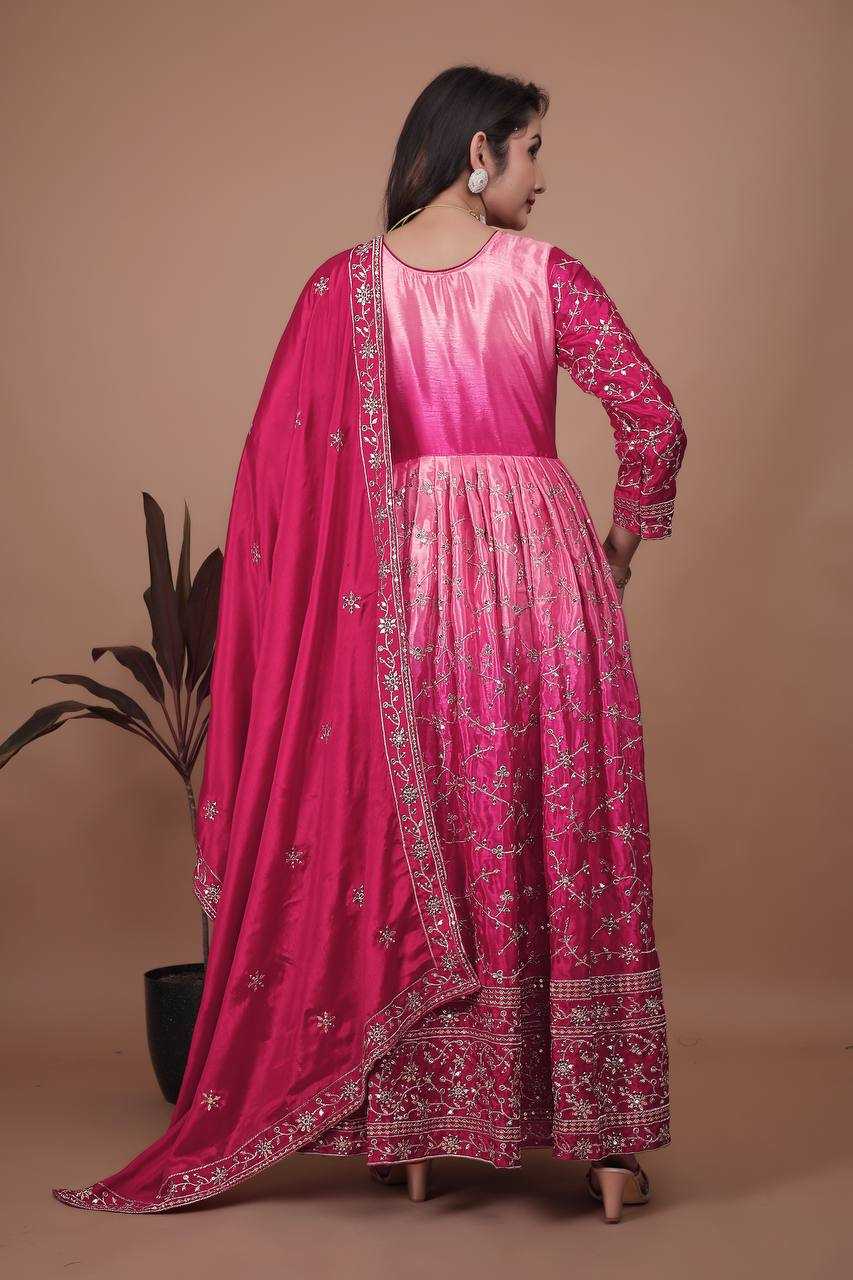 Ynf Chinon Silk KESH159 1716 Gowns Wholesale Party Wear Gowns Sequin Gowns Manufacturer