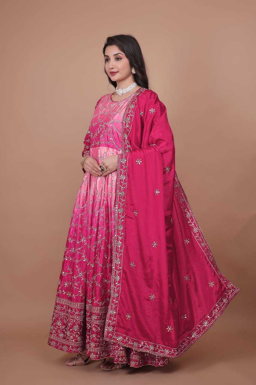 Ynf Chinon Silk KESH159 1716 Gowns Wholesale Party Wear Gowns Sequin Gowns Manufacturer