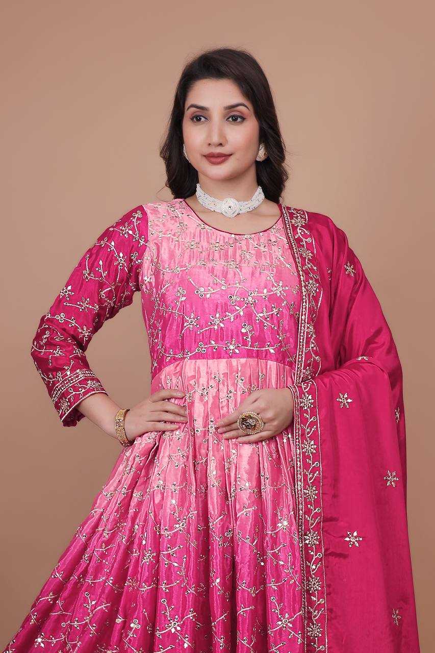 Ynf Chinon Silk KESH159 1716 Gowns Wholesale Party Wear Gowns Sequin Gowns Manufacturer
