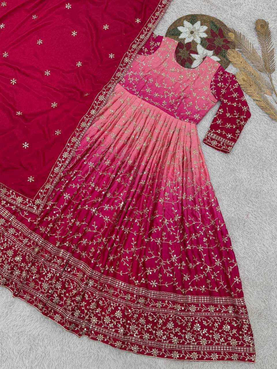 Ynf Chinon Silk KESH159 1716 Gowns Wholesale Party Wear Gowns Sequin Gowns Manufacturer