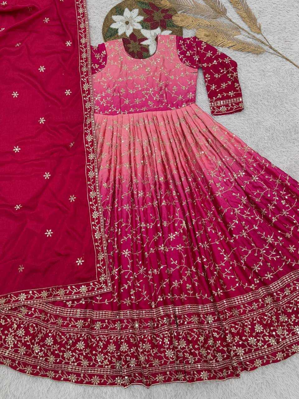 Ynf Chinon Silk KESH159 1716 Gowns Wholesale Party Wear Gowns Sequin Gowns Manufacturer