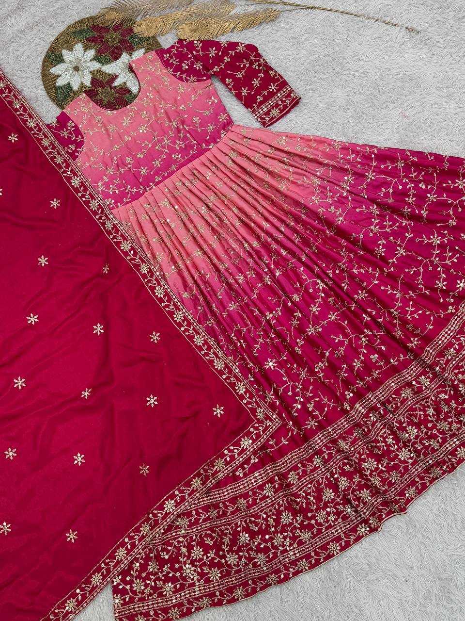 Ynf Chinon Silk KESH159 1716 Gowns Wholesale Party Wear Gowns Sequin Gowns Manufacturer