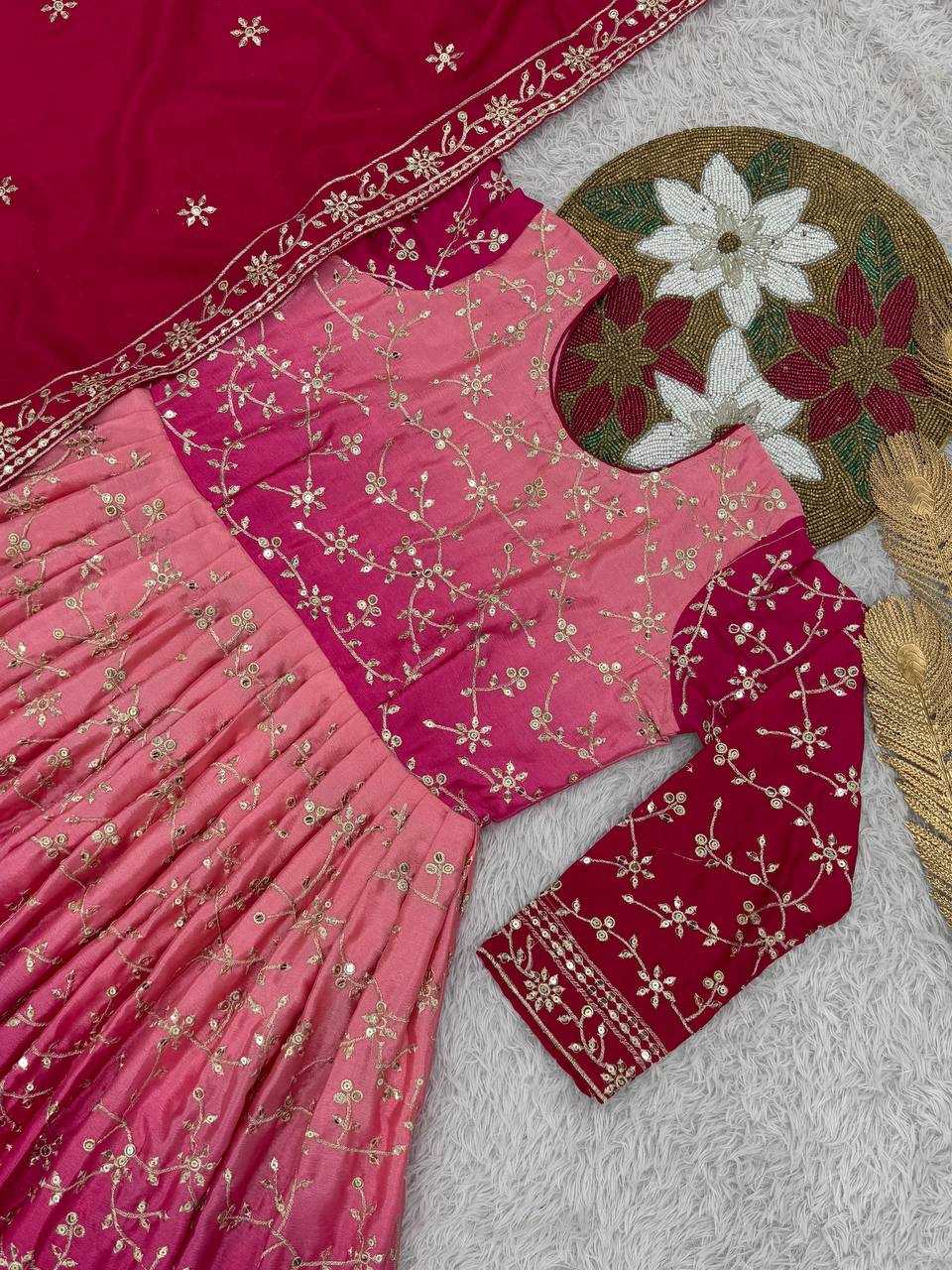 Ynf Chinon Silk KESH159 1716 Gowns Wholesale Party Wear Gowns Sequin Gowns Manufacturer