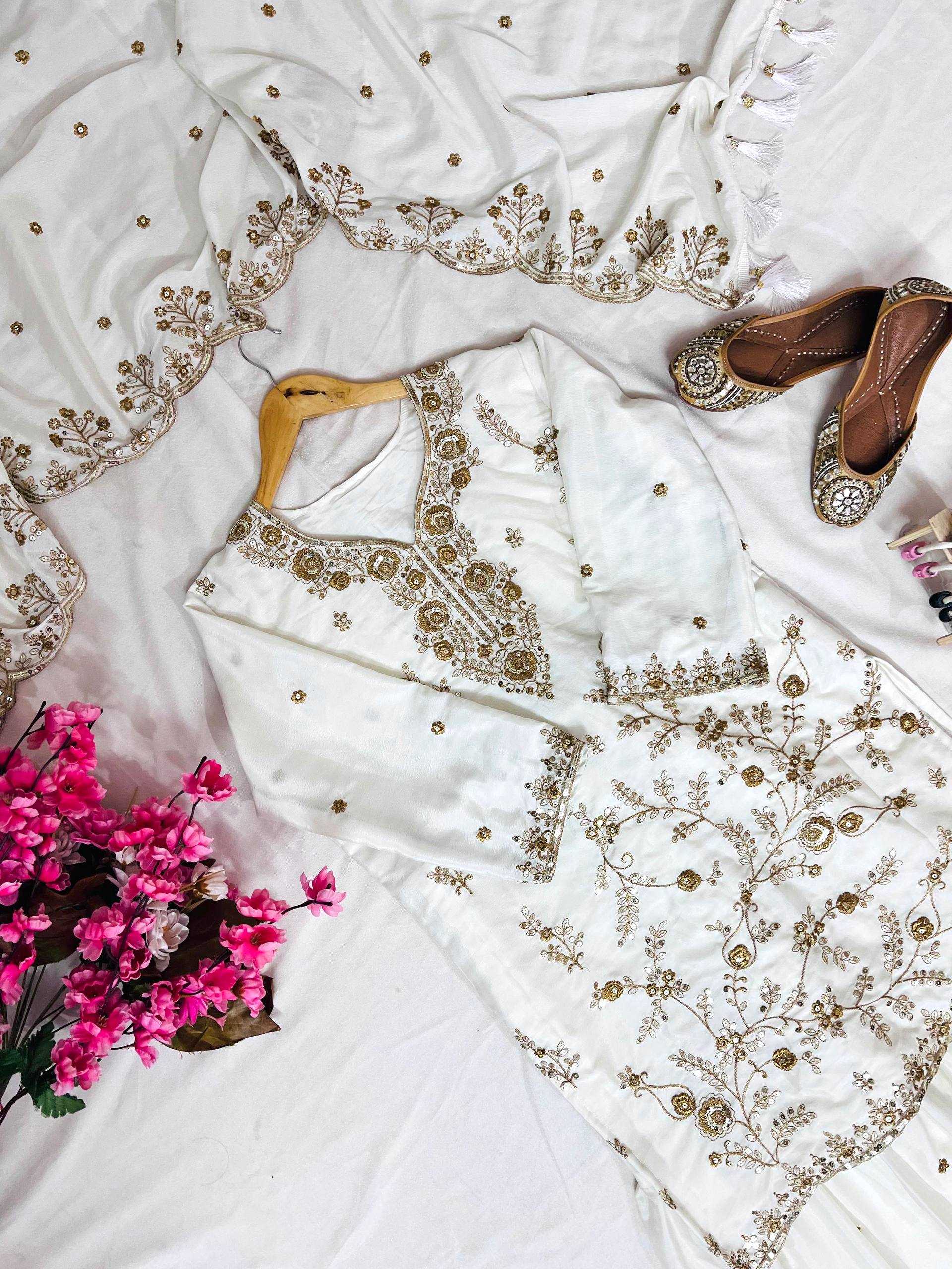 Ynf Chinon Silk KESH492 1376 Suits & Dresses Wholesale Sharara Salwar Suits Embroidery Suits White Salwar Suit Manufacturer