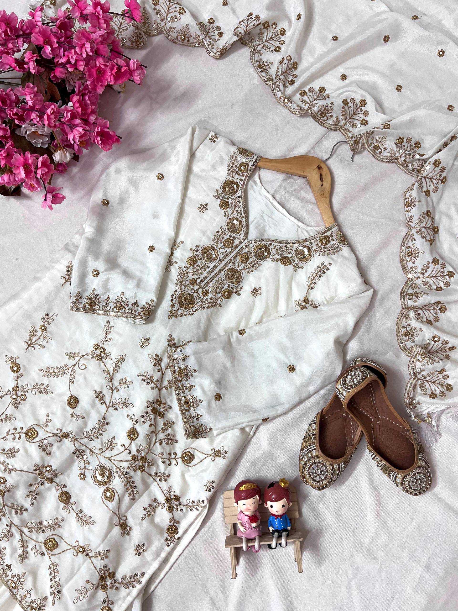 Ynf Chinon Silk KESH492 1376 Suits & Dresses Wholesale Sharara Salwar Suits Embroidery Suits White Salwar Suit Manufacturer