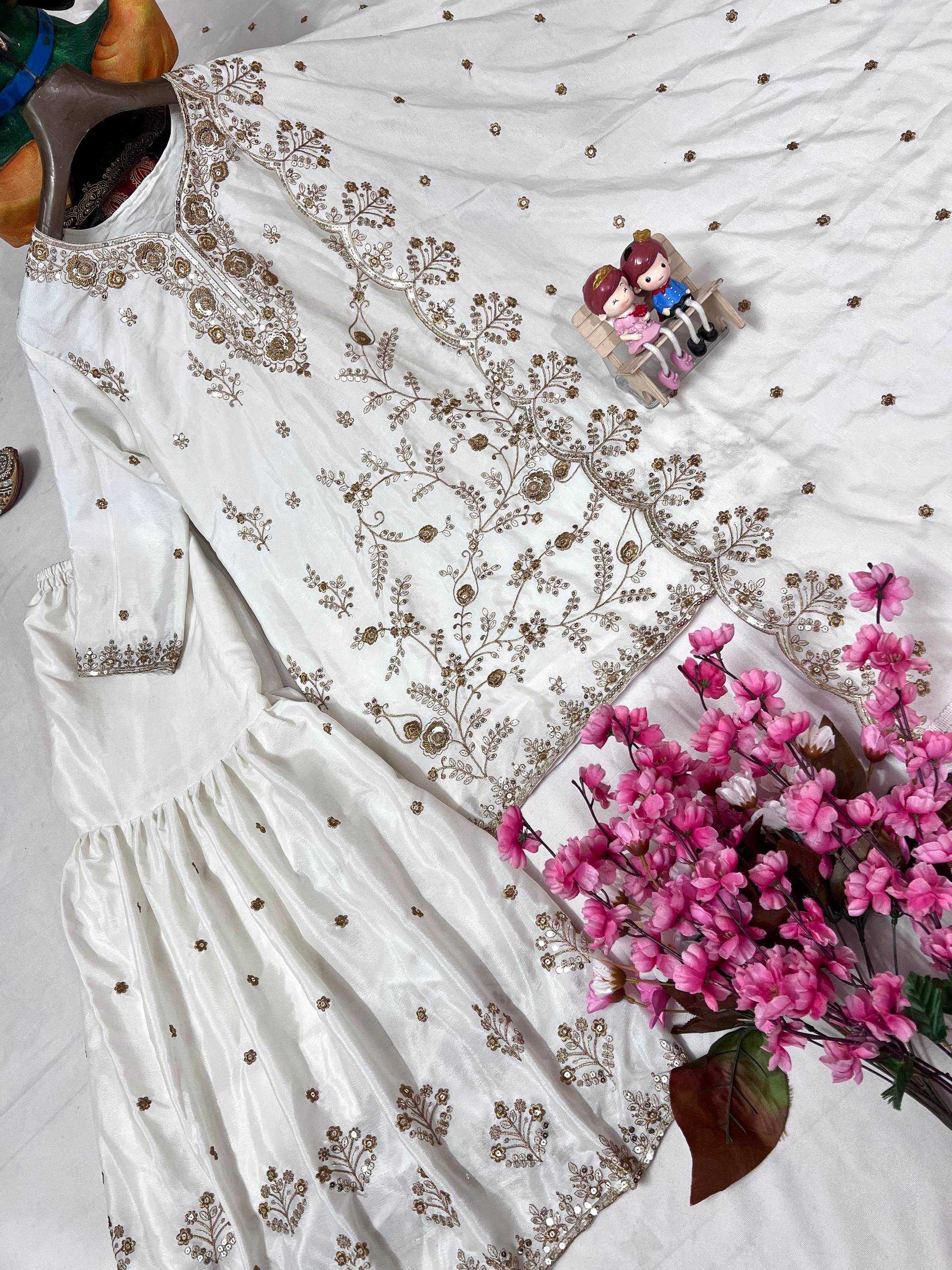 Ynf Chinon Silk KESH492 1376 Suits & Dresses Wholesale Sharara Salwar Suits Embroidery Suits White Salwar Suit Manufacturer