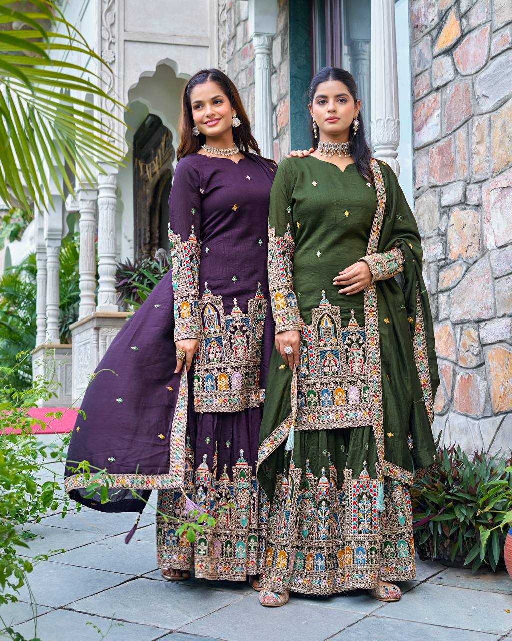 Ynf Chinon Silk KESH499 5185 Suits & Dresses Wedding Collections Festive Collections Wholesale Palazzo Suit Embroidered Suits Wedding Outfits Manufacturer