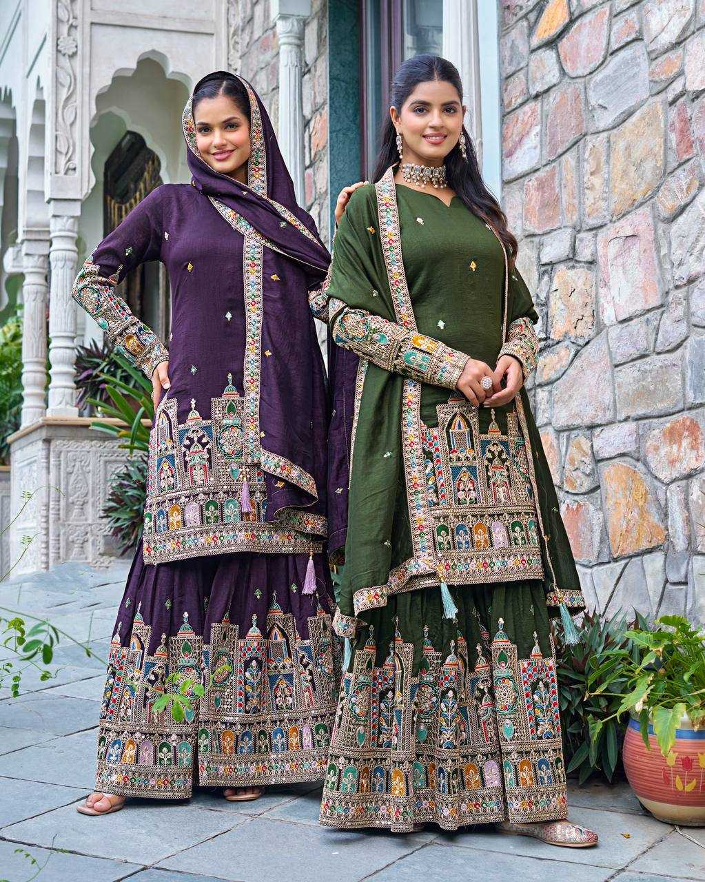 Ynf Chinon Silk KESH499 5185 Suits & Dresses Wedding Collections Festive Collections Wholesale Palazzo Suit Embroidered Suits Wedding Outfits Manufacturer