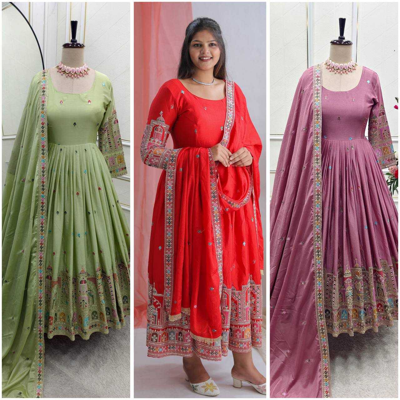 Ynf Chinon Silk KESH506 1191 Gowns Wholesale Fancy Gowns Embroidery Gowns Anarkali Gown Manufacturer