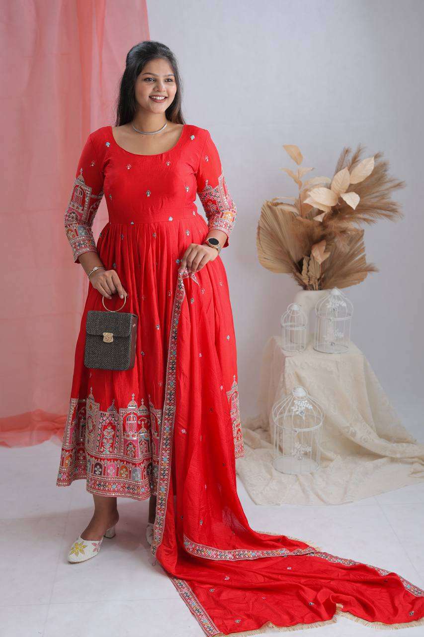 Ynf Chinon Silk KESH506 1191 Gowns Wholesale Fancy Gowns Embroidery Gowns Designer Gowns Manufacturer