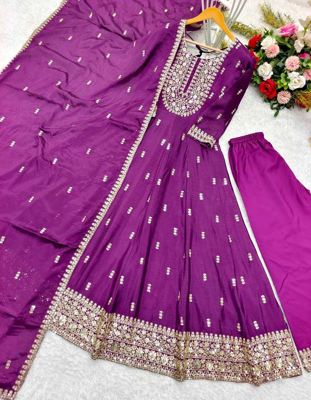 Ynf Chinon Silk KESH506 8054 Gowns Wholesale Embroidery Gowns Party Gowns Silk Gowns Manufacturer