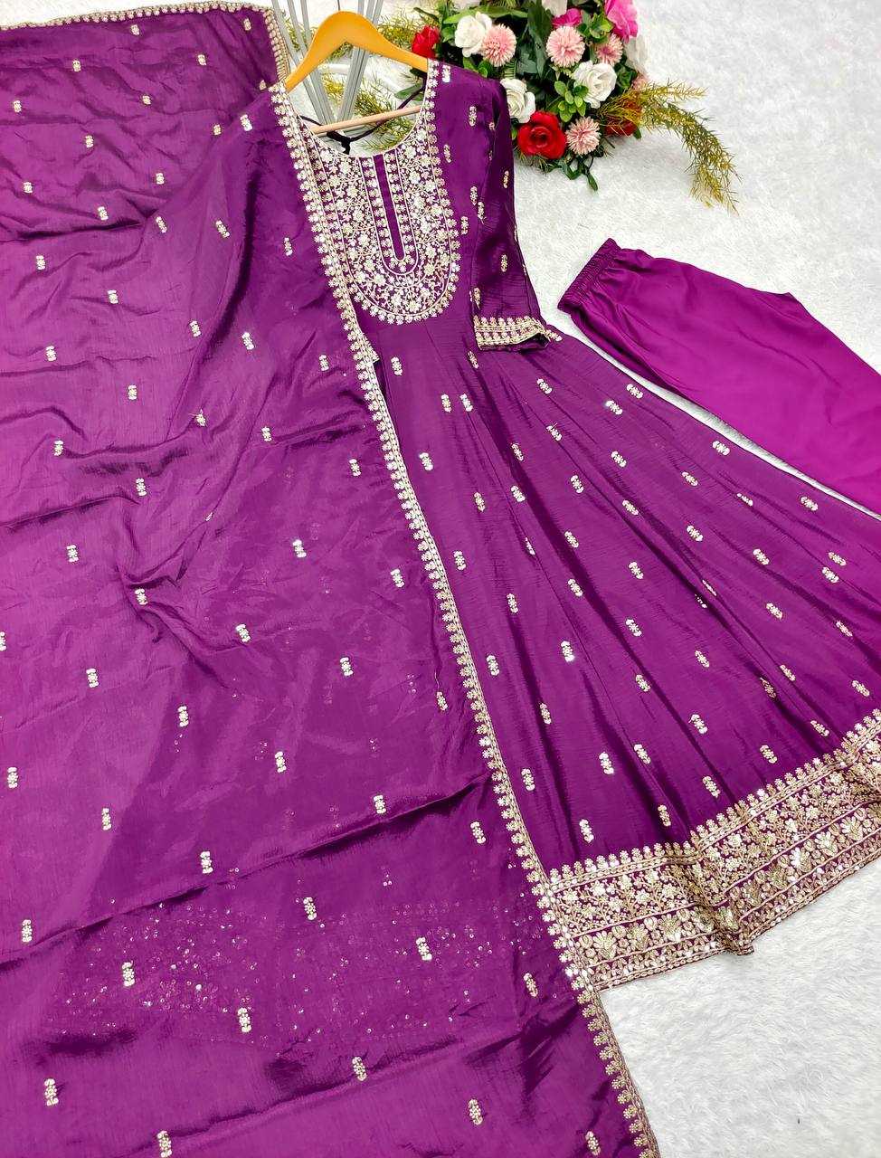 Ynf Chinon Silk KESH506 8054 Gowns Wholesale Embroidery Gowns Party Gowns Silk Gowns Manufacturer