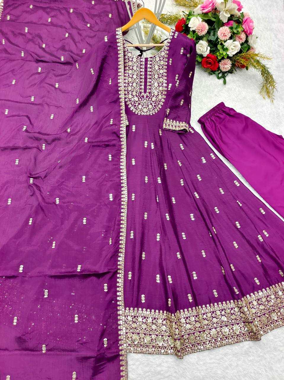 Ynf Chinon Silk KESH506 8054 Gowns Wholesale Embroidery Gowns Party Gowns Silk Gowns Manufacturer