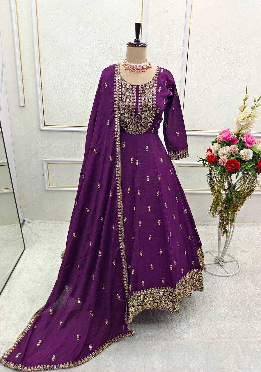 Ynf Chinon Silk KESH506 8054 Gowns Wholesale Embroidery Gowns Party Gowns Silk Gowns Manufacturer